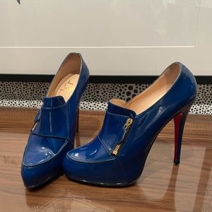Christian Louboutin Lapono Blue (Rare Color) Patent Leather Zip Booties